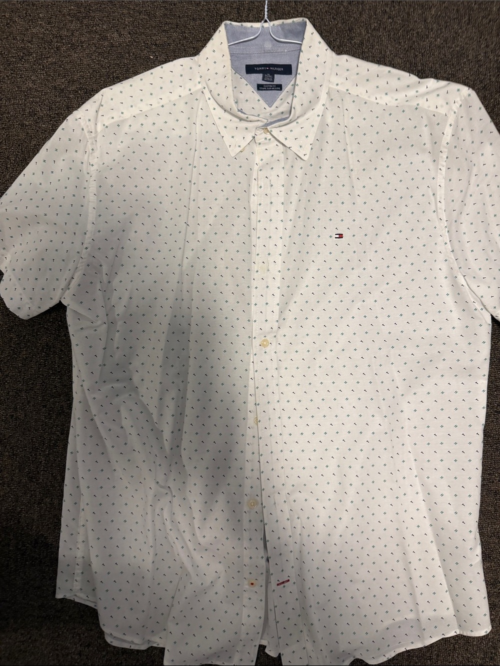 Tommy Hilfiger White Short-Sleeve Button-Down with Micro Print